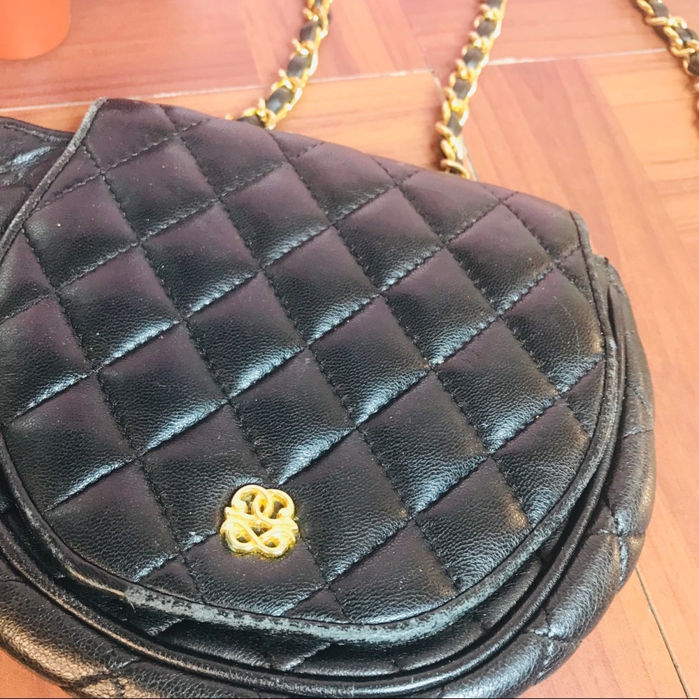 Vtg 90s Quilted Black Chain Mini Crossbody Bag - Picture 3 of 6